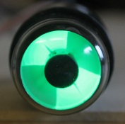 Figure 8 — A 6AF6G magic-eye valve under test — the American dual-pattern indicator with two fluorescent target sectors and two ray-control electrodes. Photo: sgitheach.org.uk, CC BY-SA 4.0.