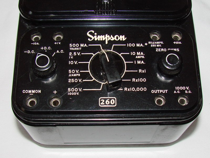 Figure 2 — Close-up of a Series 6 control panel: the rotary range switch, the ZERO OHMS knob, the TRANSIT position,
and the range legends arrayed around the dial arc — this is the control layout referenced th…